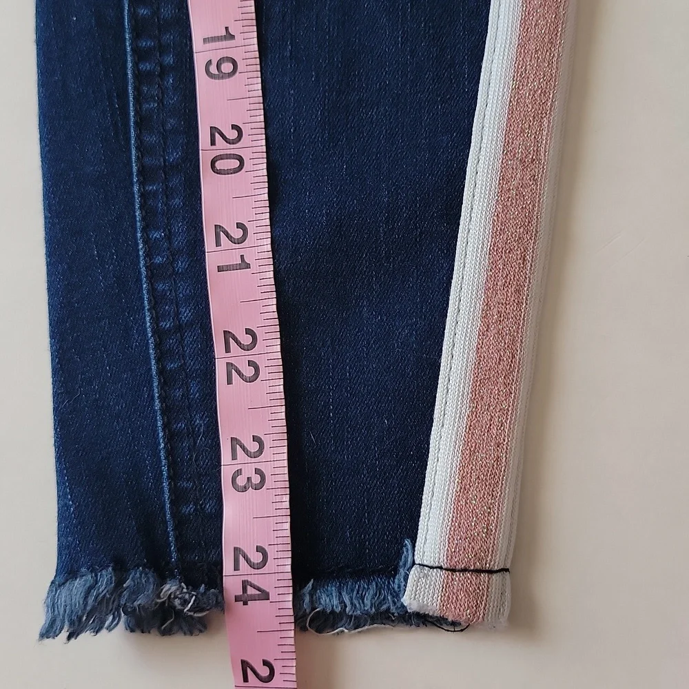 Justice Girls Mid Rise Leggings · Dark Wash Denim Stripe · Large 12